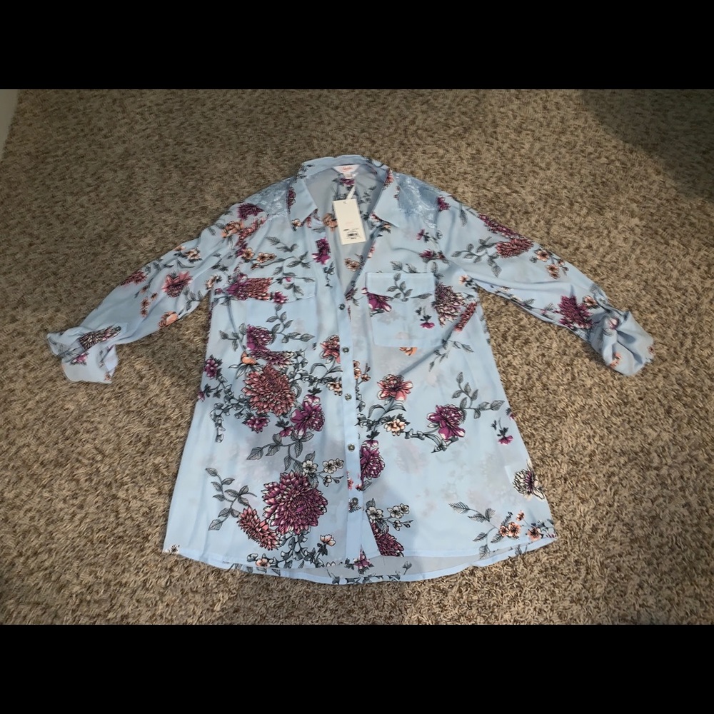 Light Blue Floral Lace Blouse